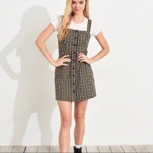 Hollister Black Yellow Plaid Checkered Oxford Button Down Mini Dress